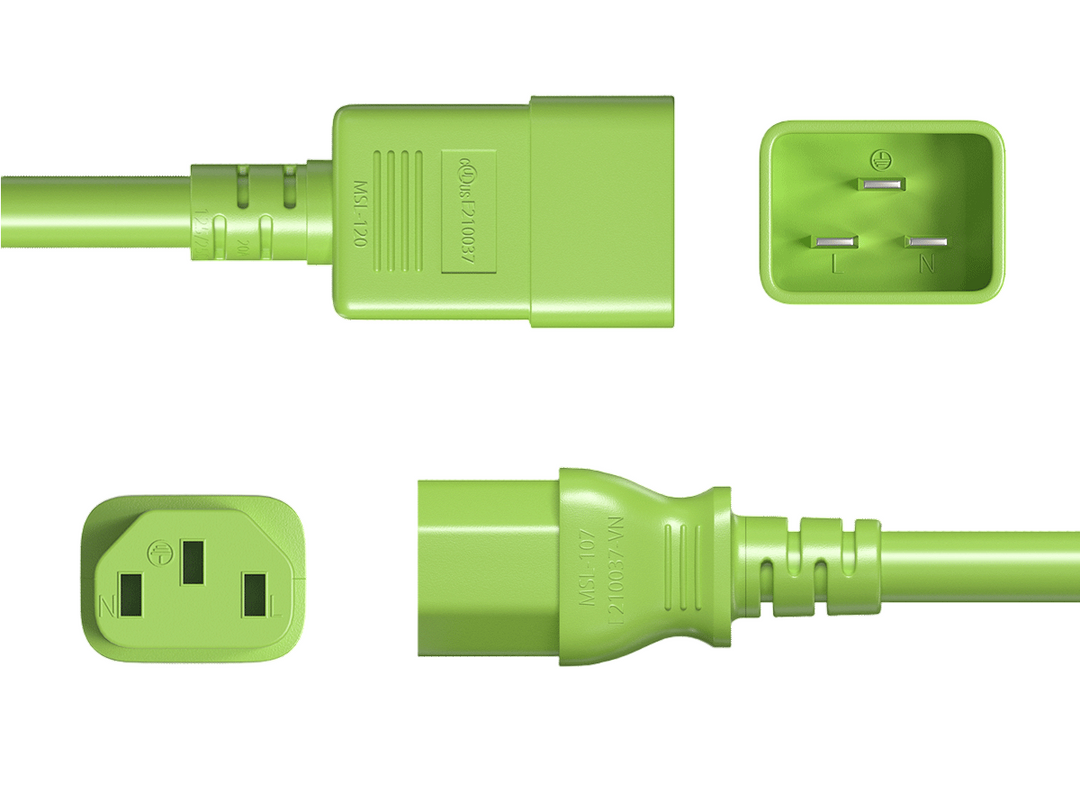 CompuCablePlusUSA IEC 60320 C20 to C13 Extension Jumper Power Cord Green Color.