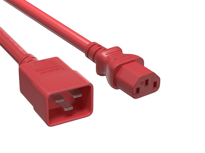 CompuCablePlusUSA IEC 60320 C20 to C13 Extension Jumper Power Cord Red Color.