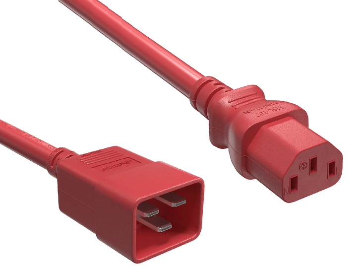 CompuCablePlusUSA IEC 60320 C20 to C13 Extension Jumper Power Cord Red Color.