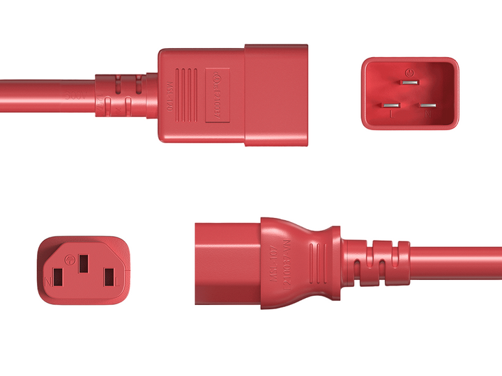 CompuCablePlusUSA IEC 60320 C20 to C13 Extension Jumper Power Cord Red Color.