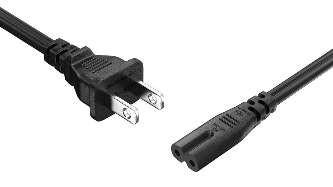 CompuCablePlusUSA.com NEMA 1-15P to C7 (Non-Polarized)Black power cord with plug on a white background