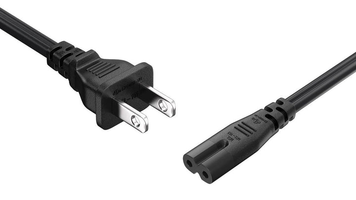 CompuCablePlusUSA.com NEMA 1-15P to C7 (Non-Polarized)Black power cord with plug on a white background
