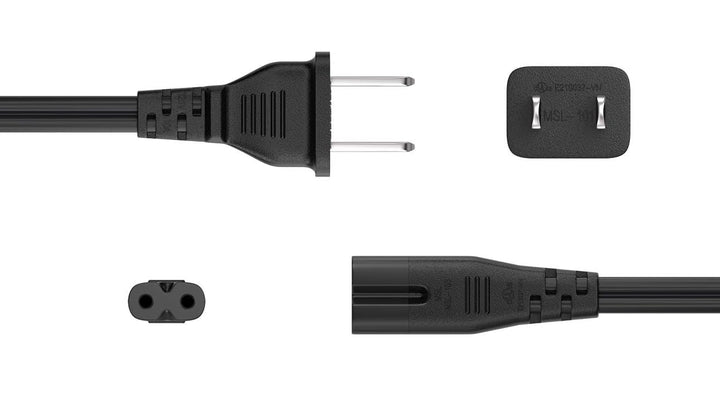 CompuCablePlusUSA.com NEMA 1-15P to C7 (Non-Polarized)Black power cord with plug on a white background