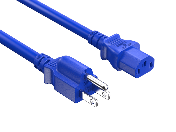 CompuCablePlusUSA NEMA 5-15P to IEC 60320 C13 North American Standard Power Cord Blue Color