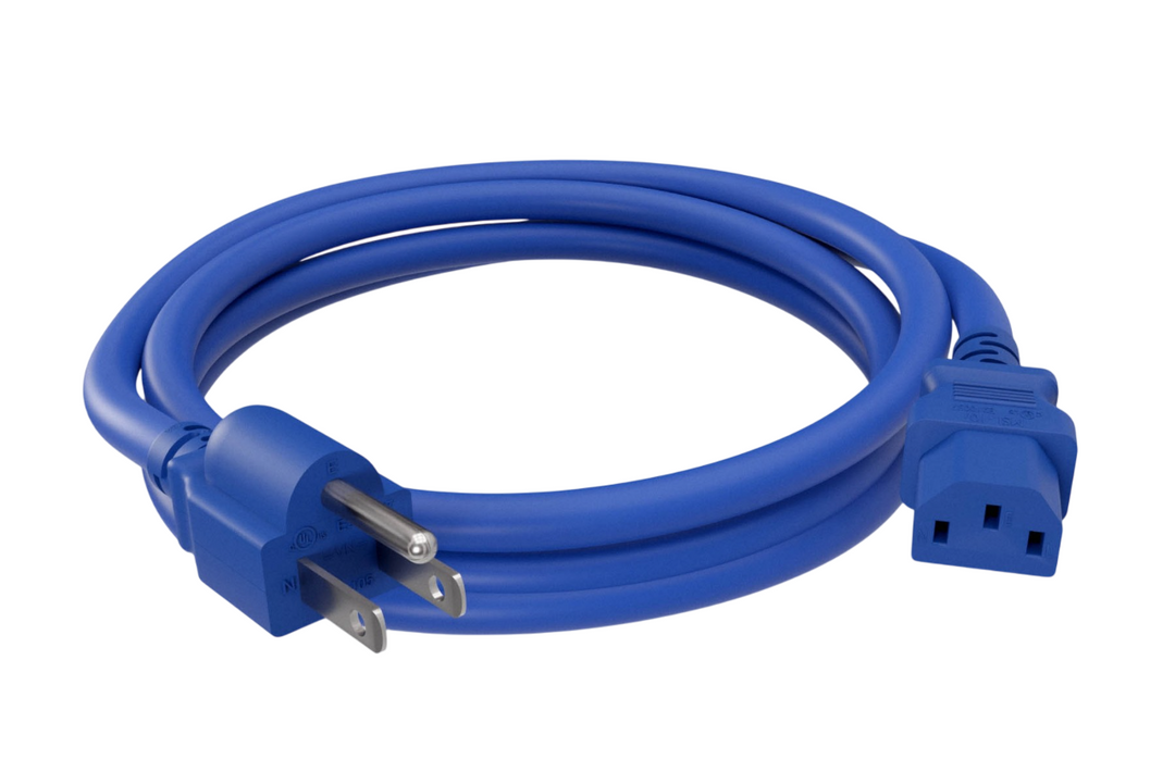 CompuCablePlusUSA NEMA 5-15P to IEC 60320 C13 North American Standard Power Cord Blue Color