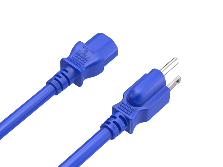 CompuCablePlusUSA NEMA 5-15P to IEC 60320 C13 North American Standard Power Cord Blue Color