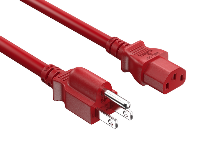 CompuCablePlusUSA NEMA 5-15P to IEC 60320 C13 North American Standard Power Cord Red Color