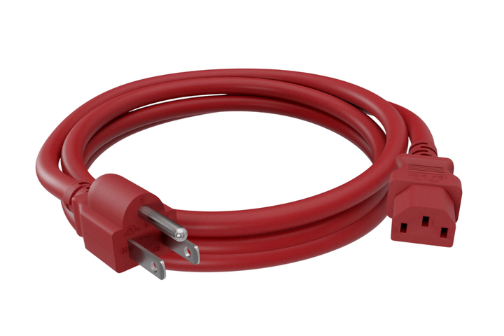 CompuCablePlusUSA NEMA 5-15P to IEC 60320 C13 North American Standard Power Cord Red Color