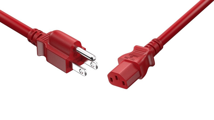 CompuCablePlusUSA NEMA 5-15P to IEC 60320 C13 North American Standard Power Cord Red Color