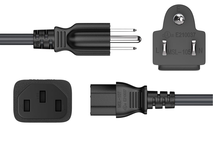 CompuCablePlusUSA NEMA 5-15P to IEC 60320 C13 North American Standard Power Cord Black Color