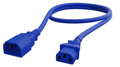 CompuCablePlusUSA.com C14 to C13 Extension Power Cord, 14AWG, Blue.