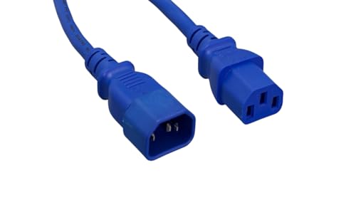 CompuCablePlusUSA.com C14 to C13 Extension Power Cord, 14AWG, Blue.