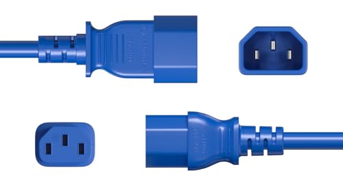 CompuCablePlusUSA.com C14 to C13 Extension Power Cord, 14AWG, Blue.