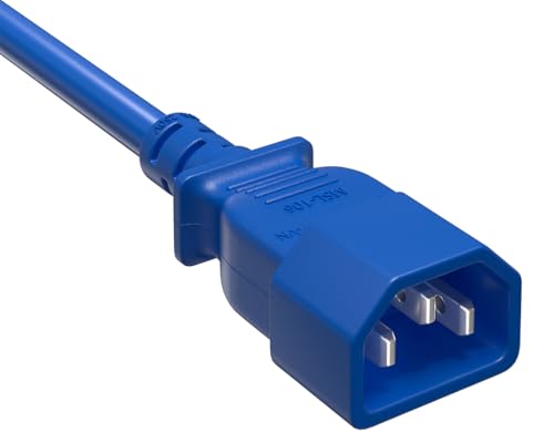 CompuCablePlusUSA.com C14 Extension Power Cord, 14AWG, Blue.