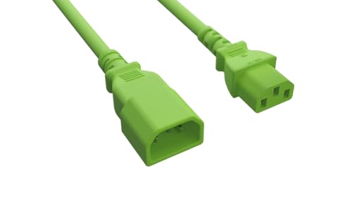 CompuCablePlusUSA.com C14 to C13 Extension Power Cord, 14AWG, Green Color.