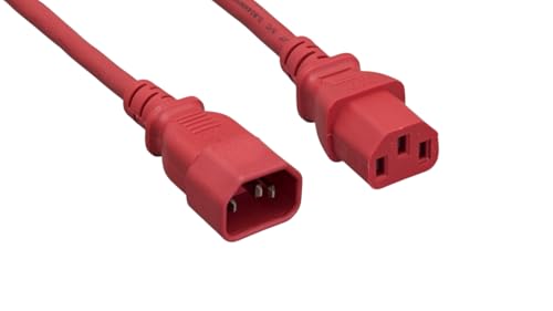 CompuCablePlusUSA.com C14 to C13 Extension Power Cord, 14AWG, Red.