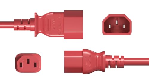 CompuCablePlusUSA.com C14 to C13 Extension Power Cord, 14AWG, Red.