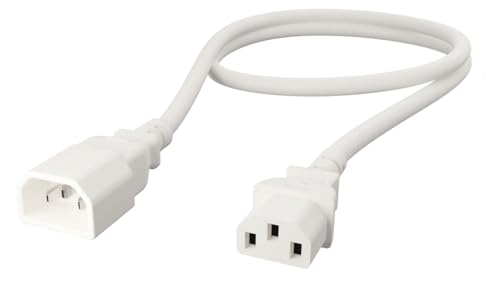CompuCablePlusUSA.com C14 to C13 Extension Power Cord, 14AWG, White Color.