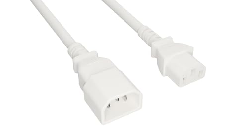 CompuCablePlusUSA.com C14 to C13 Extension Power Cord, 14AWG, White Color.