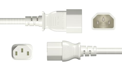 CompuCablePlusUSA.com C14 to C13 Extension Power Cord, 14AWG, White Color.