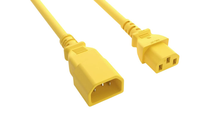 CompuCablePlusUSA.com C14 to C13 Extension Power Cord, 14AWG, Yellow.
