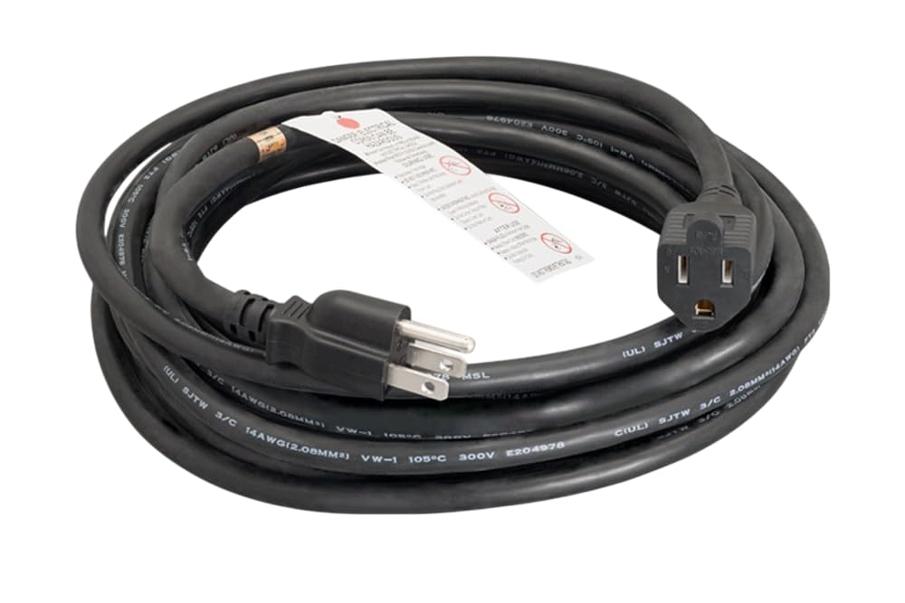 CompuCablePlusUSA.com NEMA 5-15P to 5-15R Outdoor Heavy-Duty Extension Cord, 14AWG, Black Color. 