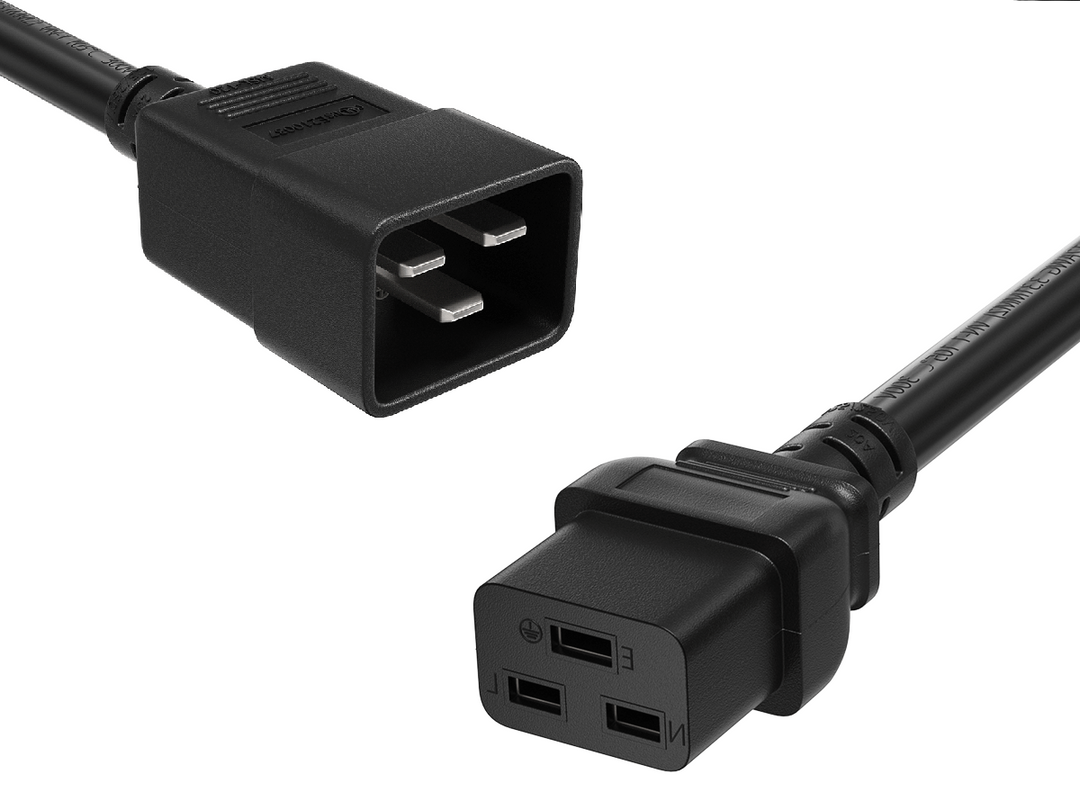 CompuCablePlusUSA IEC 60320 C20 to C19 Heavy Duty Extension Jumper Cord Black Color.