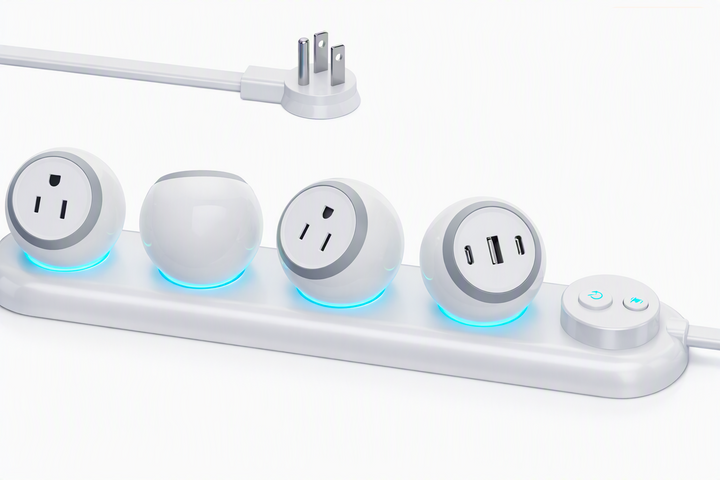 CompuCablePlusUSA 360 Degree Rotating 4 Outlets Power Strip (3 NEMA 5-15R Outlets and 1 Module with 1 USB-A and 2 USB-C Ports) – 14AWG SPT-3, 15A/120V AC, NEMA 5-15P Plug, UL/ETL, White, 1.5M (4.9 FT)