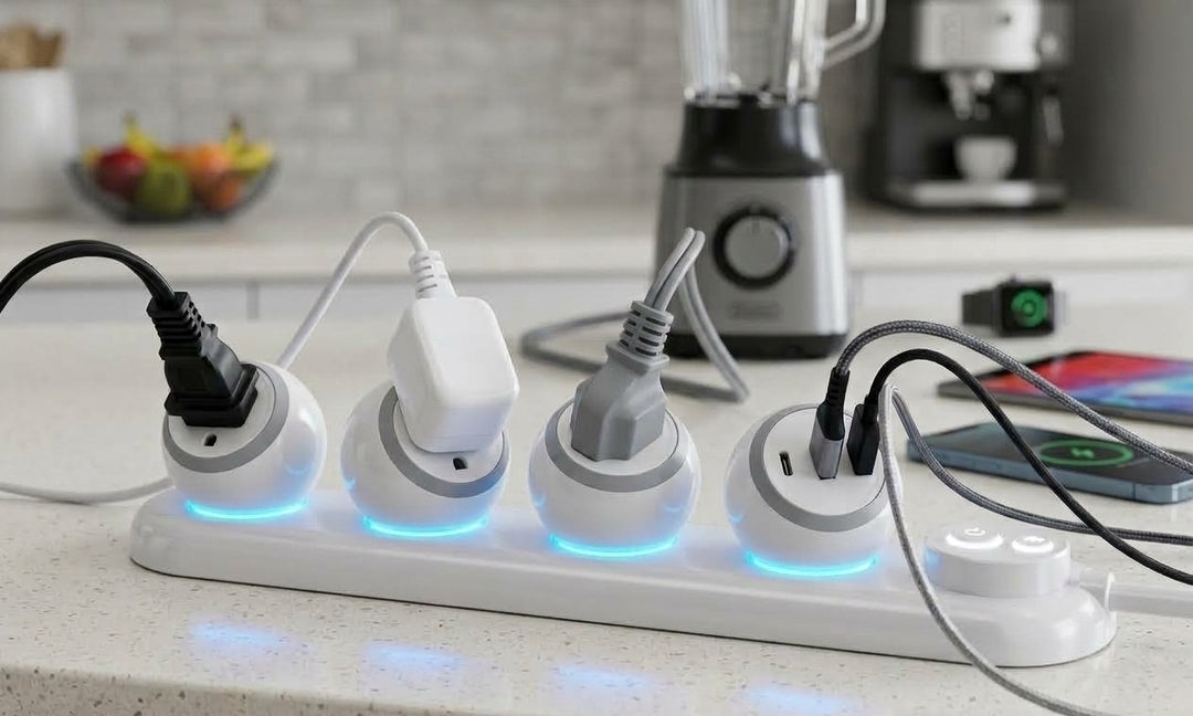 CompuCablePlusUSA Power Strip with 4 Total Outlets (3 NEMA 5-15R 360 Degree Rotating Outlets & 1 Module with 1 USB-A & 2 USB-C Ports)