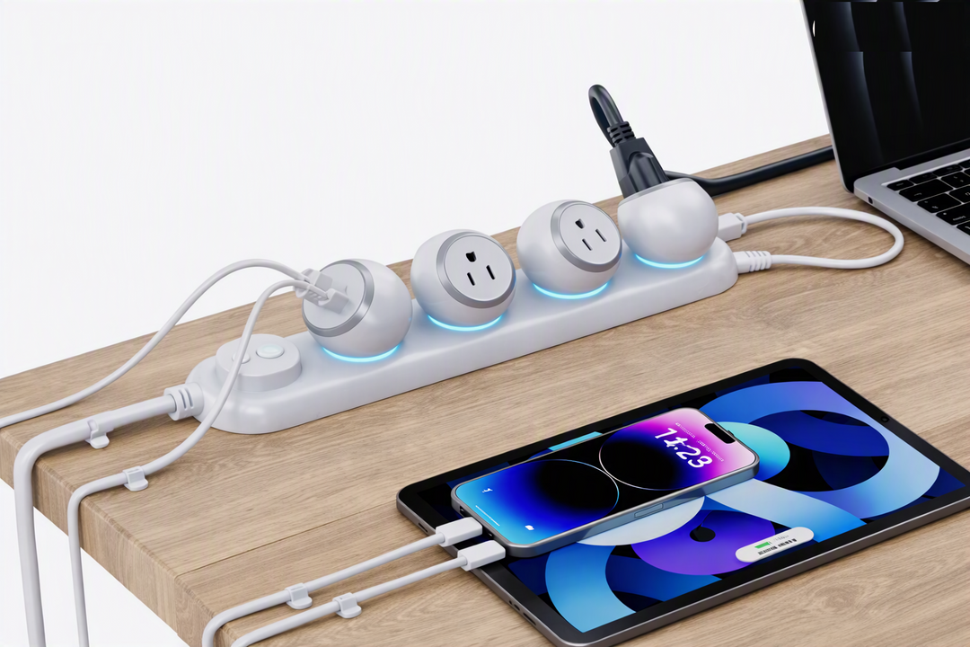 CompuCablePlusUSA Power Strip with 4 Total Outlets (3 NEMA 5-15R 360 Degree Rotating Outlets & 1 Module with 1 USB-A & 2 USB-C Ports)