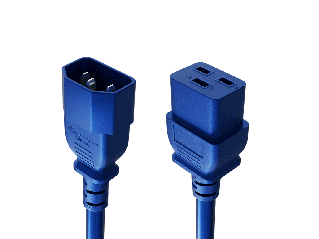 CompuCablePlusUSA IEC 60320 C14 to C19 Heavy Duty Data Center Jumper Cord Blue Color.