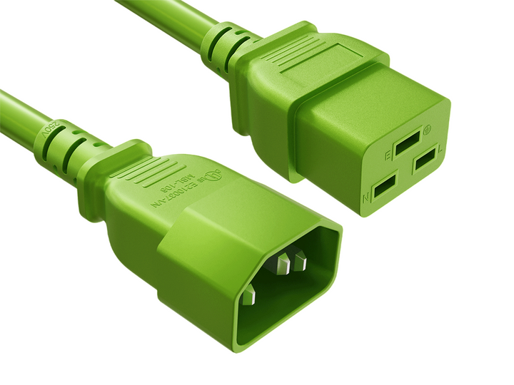 CompuCablePlusUSA IEC 60320 C14 to C19 Heavy Duty Data Center Jumper Cord Green Color.
