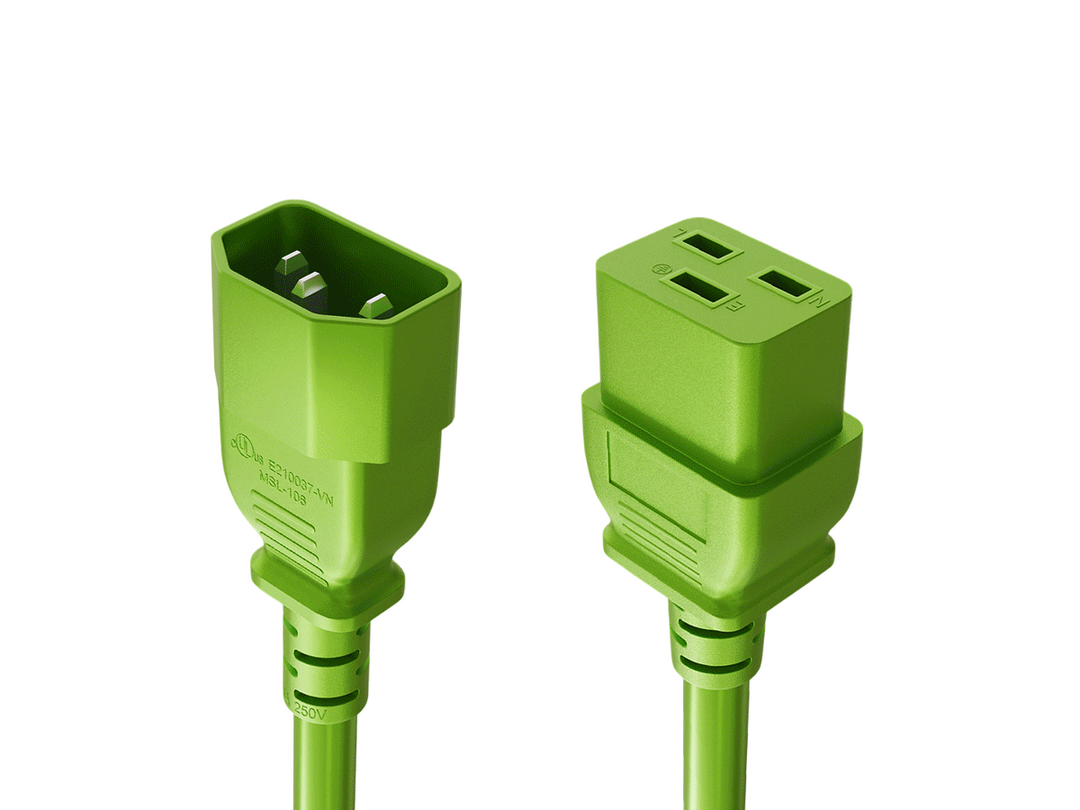 CompuCablePlusUSA IEC 60320 C14 to C19 Heavy Duty Data Center Jumper Cord Green Color.