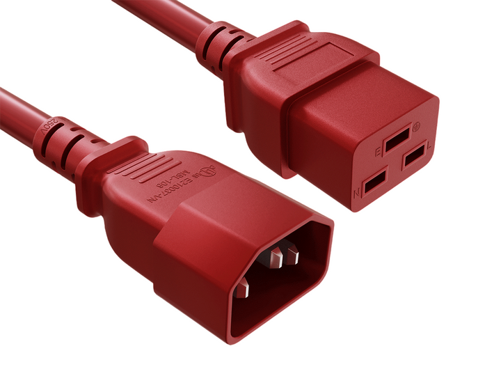 CompuCablePlusUSA IEC 60320 C14 to C19 Heavy Duty Data Center Jumper Cord Red Color.