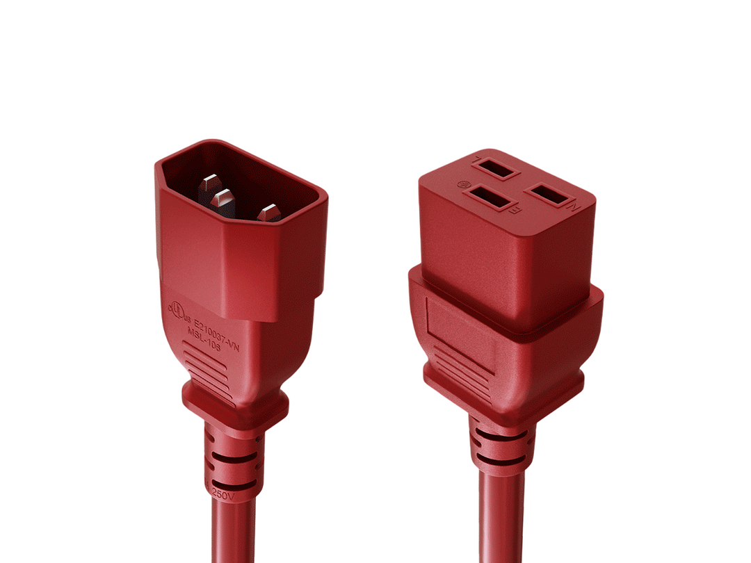 CompuCablePlusUSA IEC 60320 C14 to C19 Heavy Duty Data Center Jumper Cord Red Color.