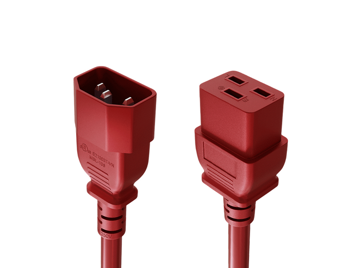 CompuCablePlusUSA IEC 60320 C14 to C19 Heavy Duty Data Center Jumper Cord Red Color.