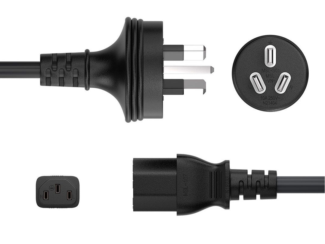 CompuCablePlusUSA AS/NZS 3112 to IEC 60320 C13 AC Power Cord Black Color.