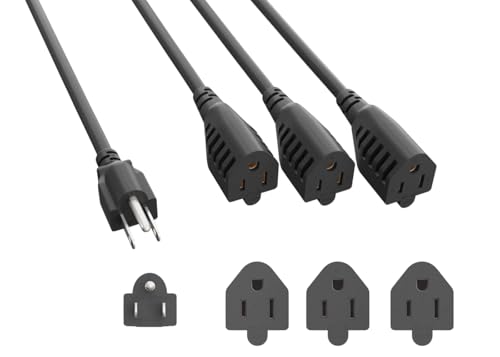CompuCablePlusUSA.com NEMA 5-15P  to 5-15R x 3, Tripple Splitter Power Cord , Black.