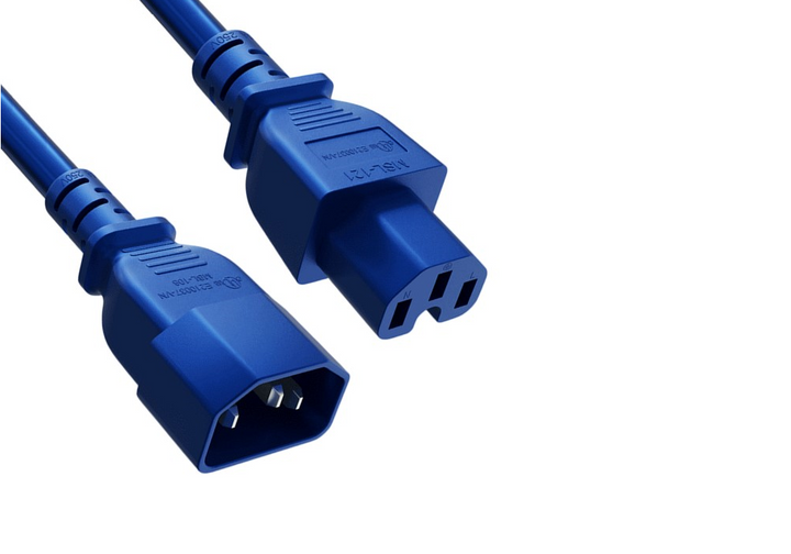 CompuCablePlusUSA IEC 60320 C14 to C15 High-Temp Extension Jumper Cord Blue Color