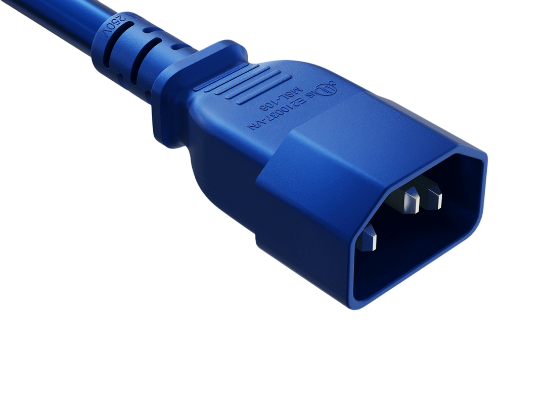 CompuCablePlusUSA IEC 60320 C14 High-Temp Extension Jumper Cord Blue Color