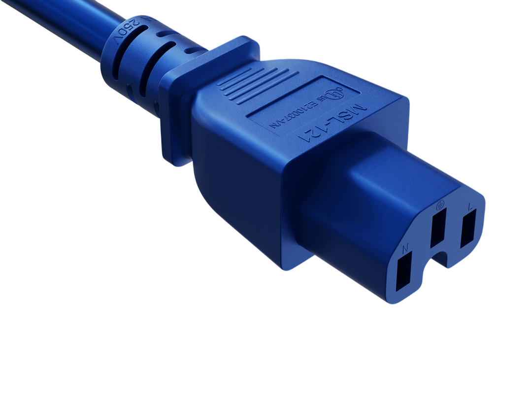 CompuCablePlusUSA IEC 60320 C15 High-Temp Extension Jumper Cord Blue Color