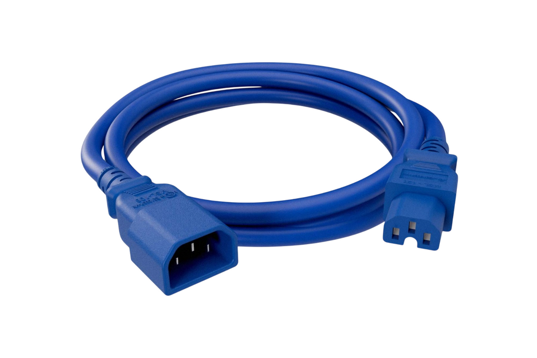 CompuCablePlusUSA IEC 60320 C14 to C15 High-Temp Extension Jumper Cord Blue Color
