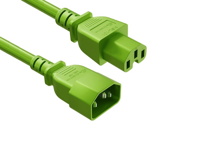 CompuCablePlusUSA IEC 60320 C14 to C15 High-Temp Extension Jumper Cord Green Color.