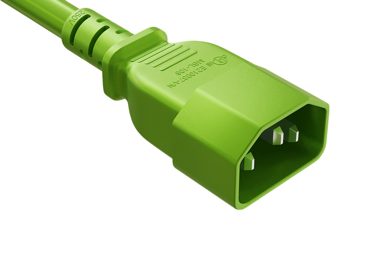 CompuCablePlusUSA IEC 60320 C14 High-Temp Extension Jumper Cord Green Color.