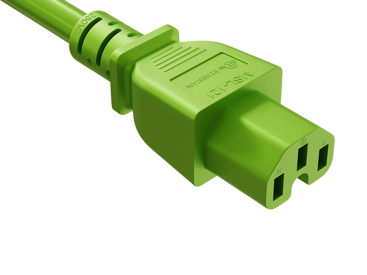 CompuCablePlusUSA IEC 60320 C15 High-Temp Extension Jumper Cord Green Color.