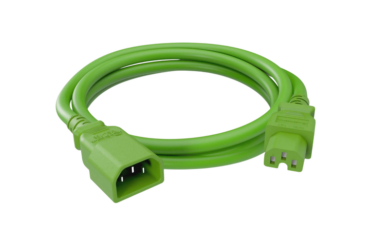 CompuCablePlusUSA IEC 60320 C14 to C15 High-Temp Extension Jumper Cord Green Color.