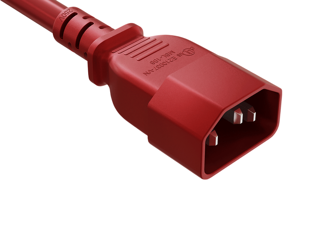 CompuCablePlusUSA IEC 60320 C14  High-Temp Extension Jumper Cord Red Color.