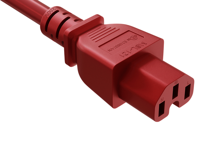 CompuCablePlusUSA IEC 60320 C15 High-Temp Extension Jumper Cord Red Color.