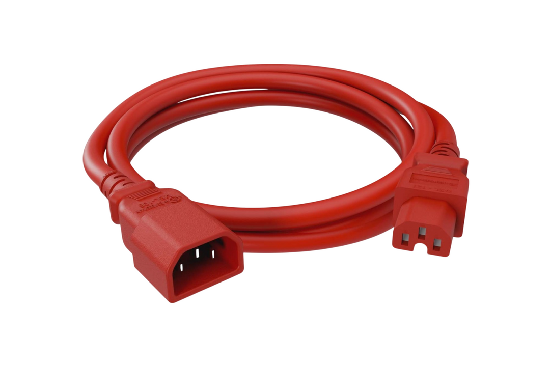 CompuCablePlusUSA IEC 60320 C14 to C15 High-Temp Extension Jumper Cord Red Color.