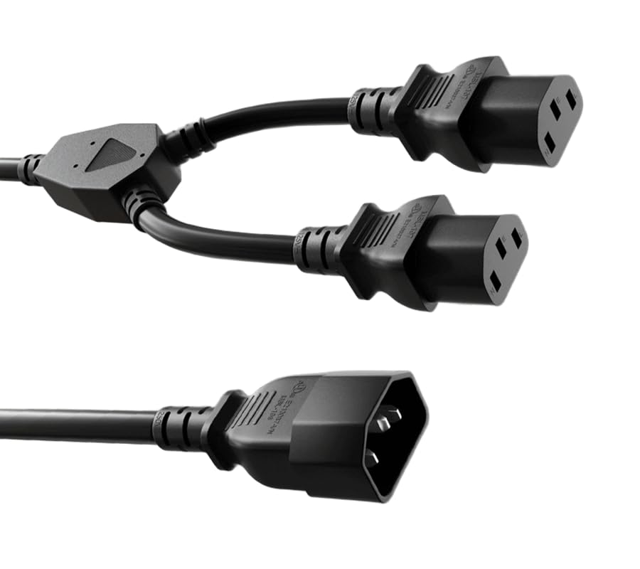 CompuCablePlusUSA.com IEC 60320 C14 to IEC 60320 C13 x 2 Y-Splitter Power Cord - Black.